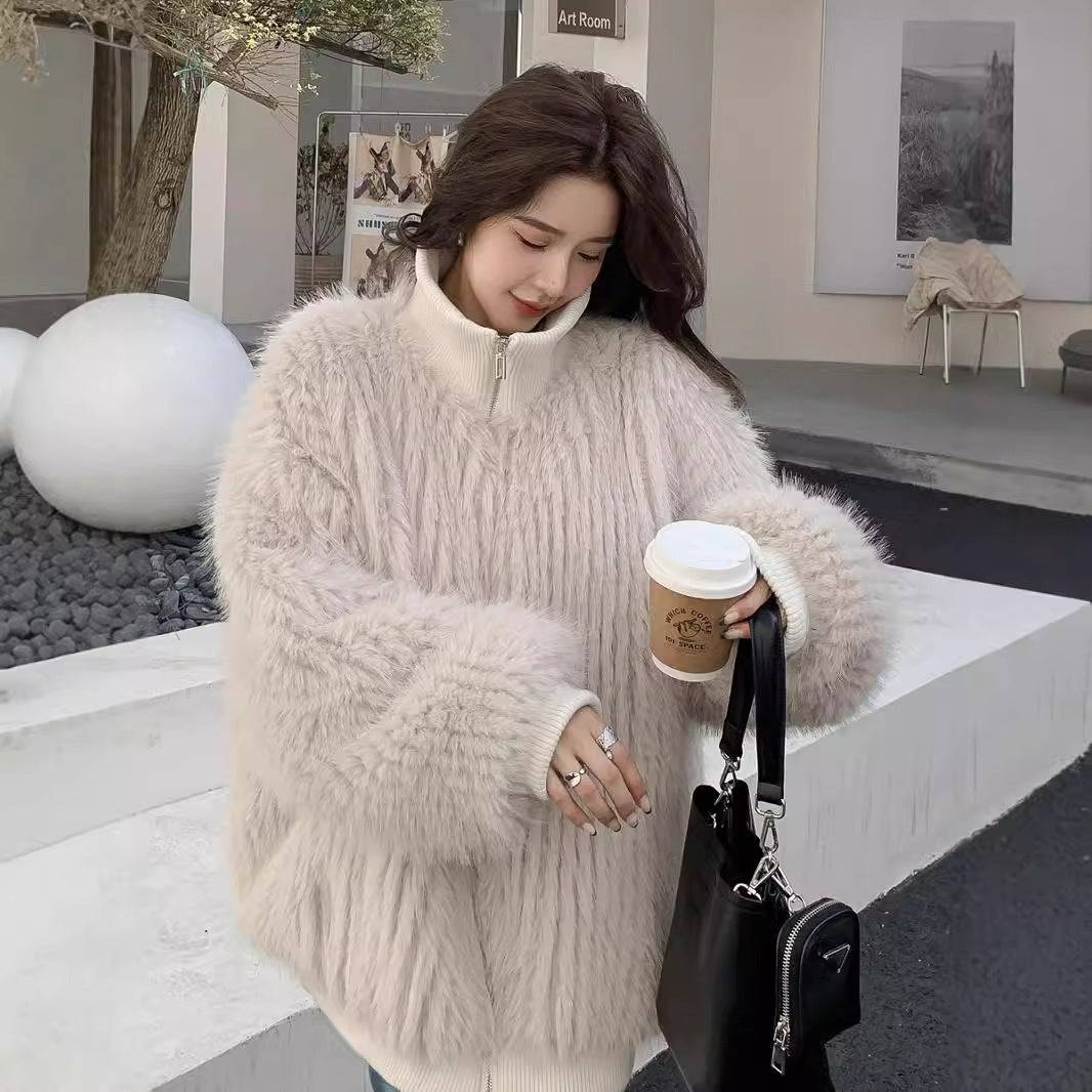 Abrigo de piel sintética Fox Ditch con barra vertical y cuello alto