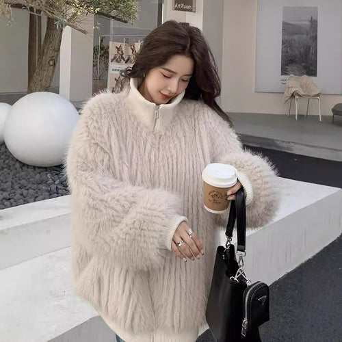 Abrigo de piel sintética Fox Ditch con barra vertical y cuello alto