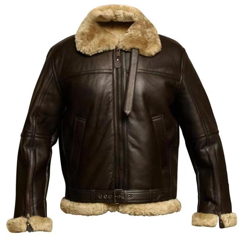 Chaqueta de invierno para hombre de piel sintética con cremallera y forro polar integrado.