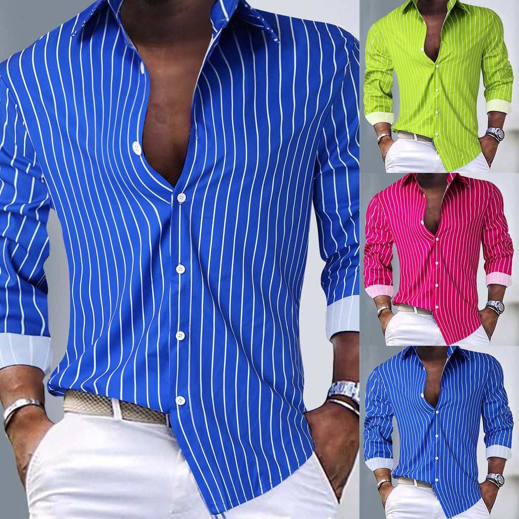 Cárdigan de solapa a rayas para hombre, estilo europeo y americano, para otoño e invierno