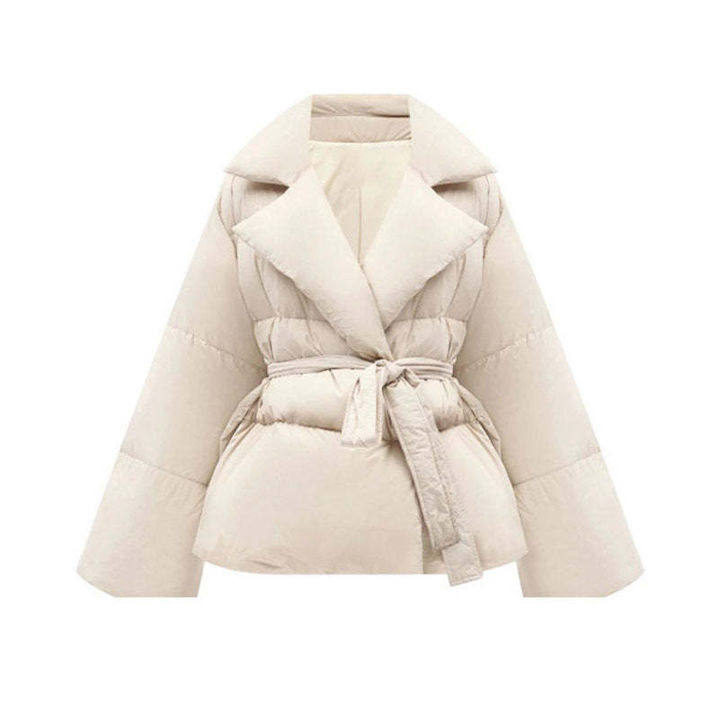 Chaqueta de algodón de manga larga con solapa y cintura ajustable con cordones