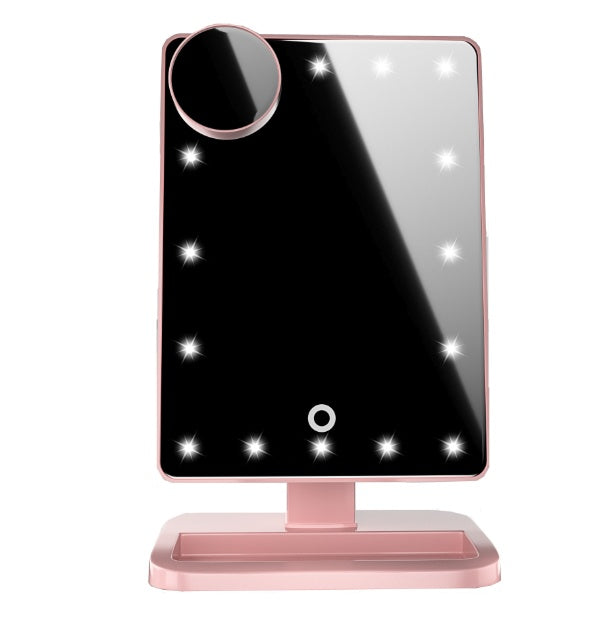 Makeup mirror with lighting, 10x magnification LED, Bluetooth speaker.