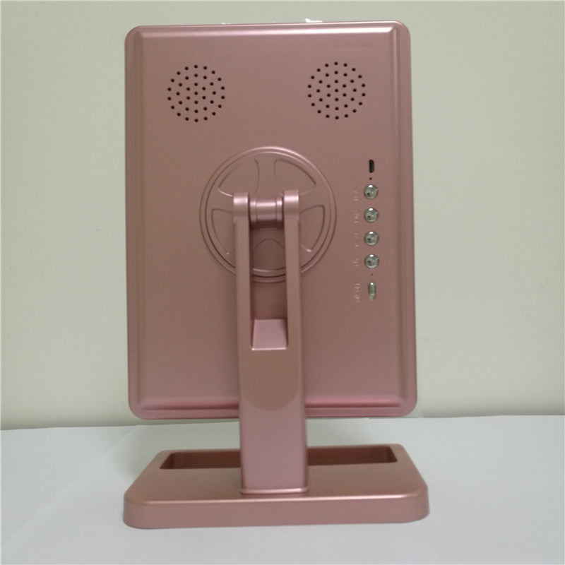Makeup mirror with lighting, 10x magnification LED, Bluetooth speaker.