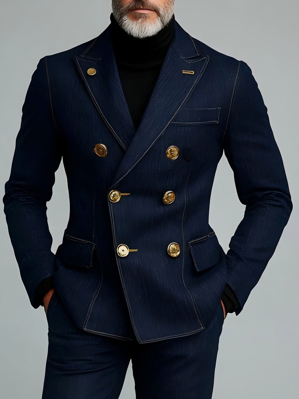 Blazer vaquero elegante de doble botonadura para hombre