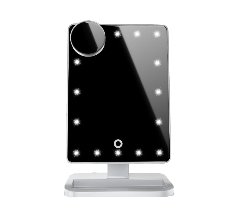 Makeup mirror with lighting, 10x magnification LED, Bluetooth speaker.