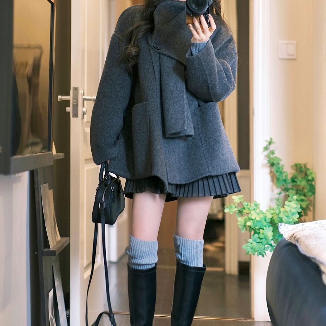 Bufanda de alta calidad Tejido de lana de doble cara Abrigo corto