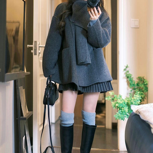 Bufanda de alta calidad Tejido de lana de doble cara Abrigo corto