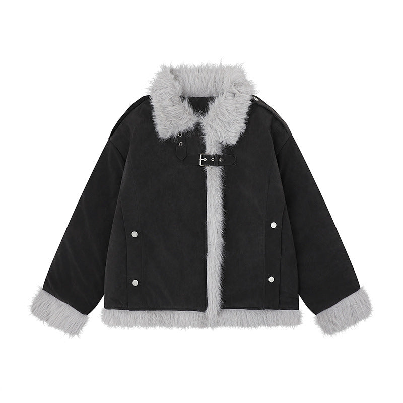 Hermoso abrigo de lana de cordero retro de estilo americano para mujer