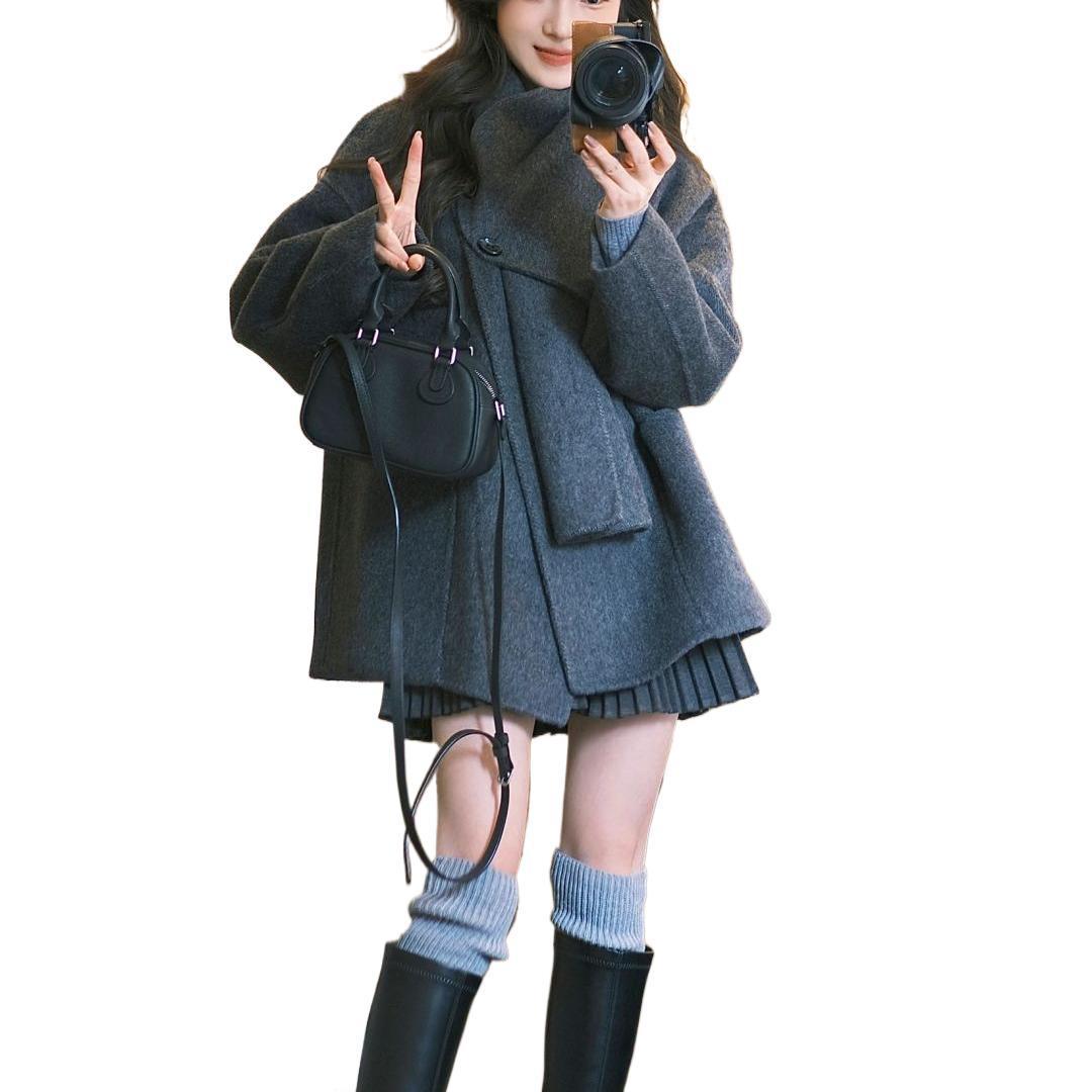 Bufanda de alta calidad Tejido de lana de doble cara Abrigo corto