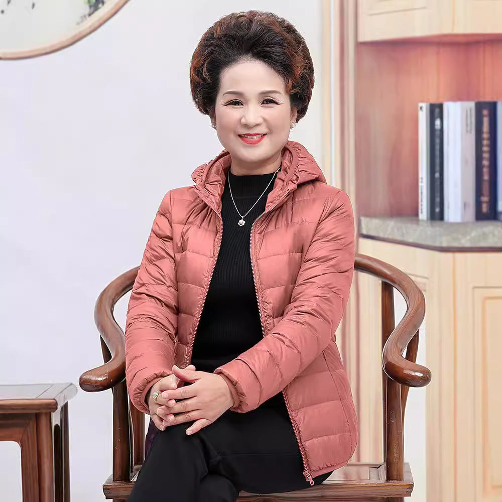 Chaqueta corta y elegante para mujer, de plumón de pato blanco ligero.
