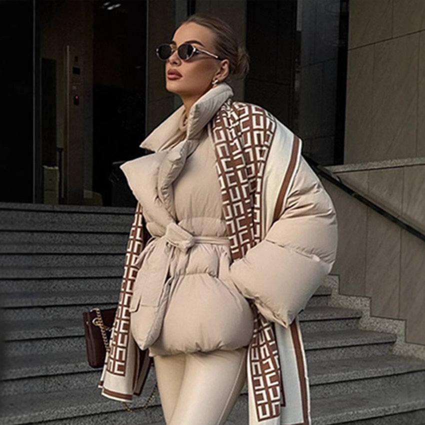 Chaqueta de algodón de manga larga con solapa y cintura ajustable con cordones