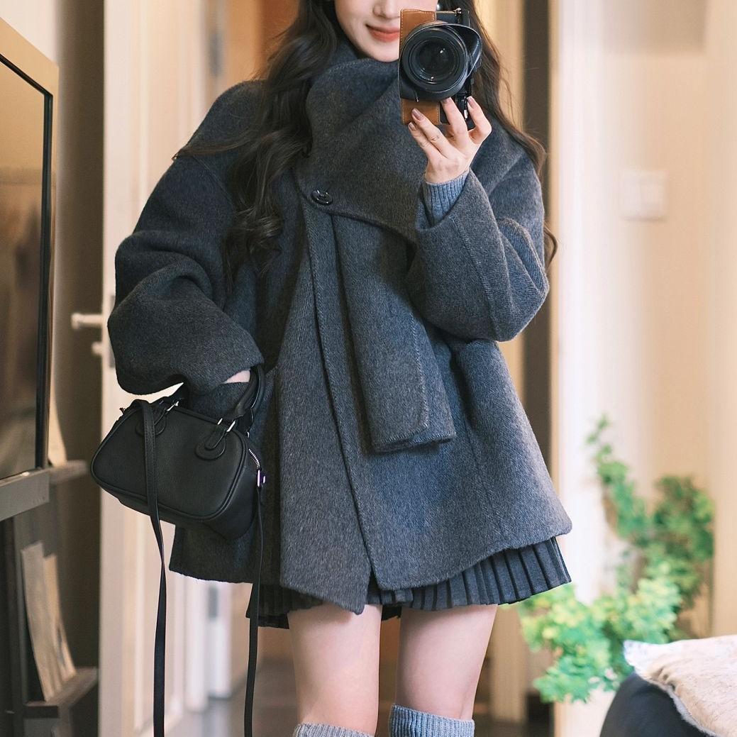 Bufanda de alta calidad Tejido de lana de doble cara Abrigo corto