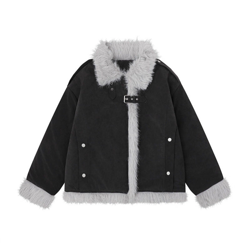 Hermoso abrigo de lana de cordero retro de estilo americano para mujer