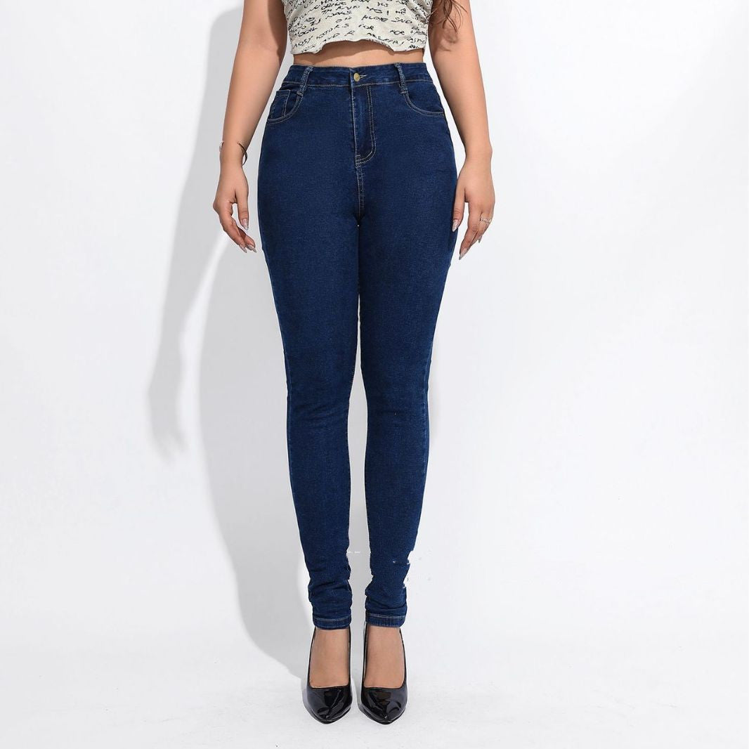 Pantalones Vaqueros ajustados de cintura, elásticos y de realce de cadera.