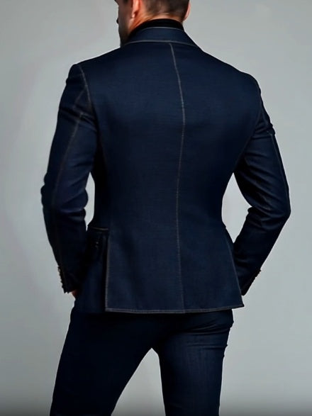 Blazer vaquero elegante de doble botonadura para hombre