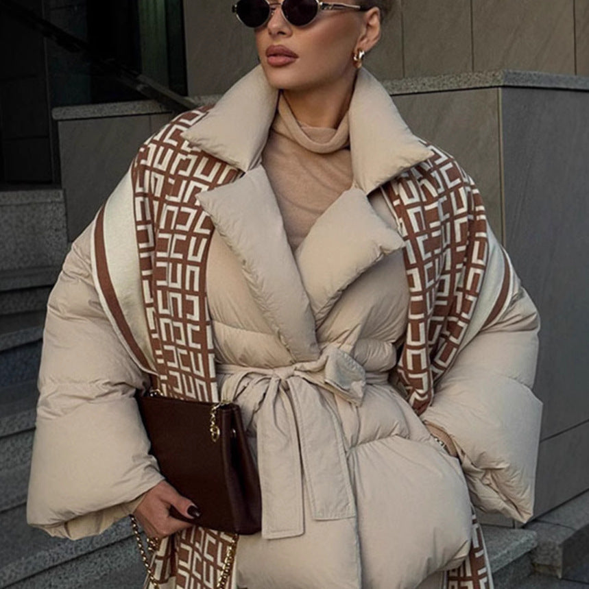 Chaqueta de algodón de manga larga con solapa y cintura ajustable con cordones