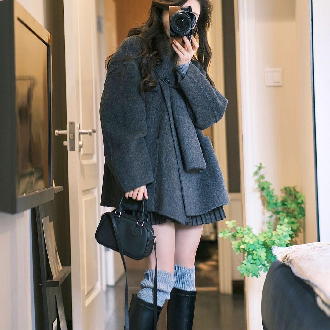 Bufanda de alta calidad Tejido de lana de doble cara Abrigo corto