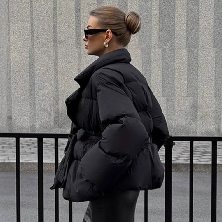 Chaqueta de algodón de manga larga con solapa y cintura ajustable con cordones